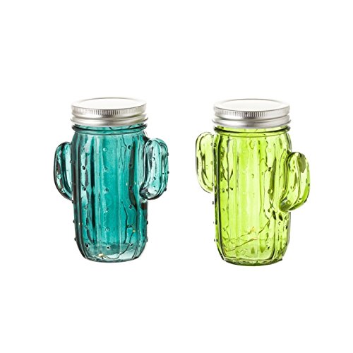 Set 2 Tarro Cactus de led Vidrio Verde