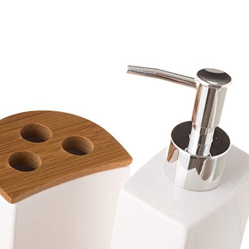 Dispensador y portacepillos de baño de cerámica Blanco nórdico para Cuarto de baño Fantasy