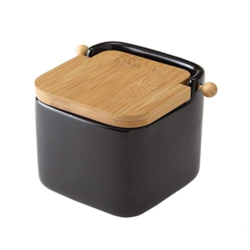 Salero y azucarero de Cocina Blanco de Ceramica con Tapa de Madera.