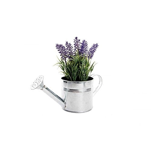 Maceta en Forma de regadera de Metal con Planta de Lavanda Artificial.