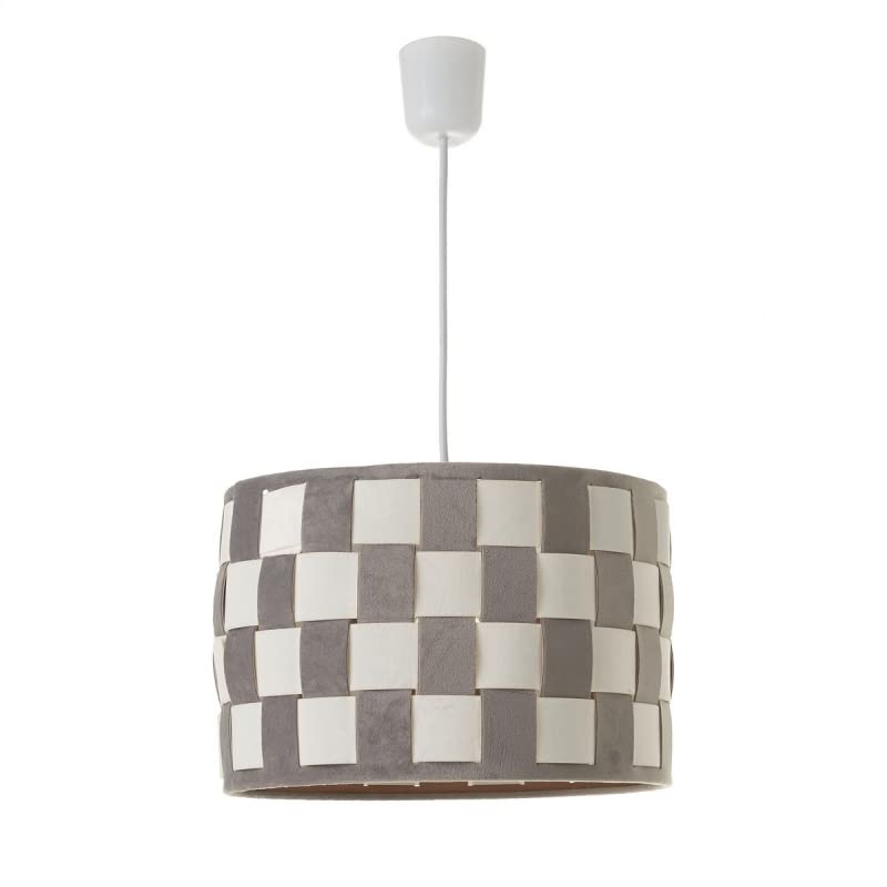 Lámpara de Techo Trenzada de Terciopelo y PVC Blanca y Gris de Ø 30x20 cm