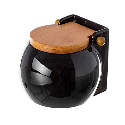 Salero cuadrado de cerámica con tapa de bambú 13 x 12 x 11 cm