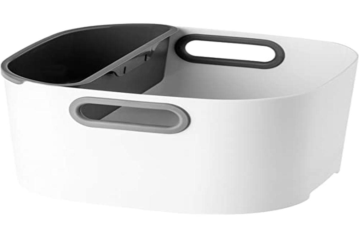Barreño - Accesorio Multiuso - 31 x 31 x 17, 5 cm - Colección Rengo - 9 litros de Capacidad - Ideal para Hogar, Camper o Coche - Blanco y Gris