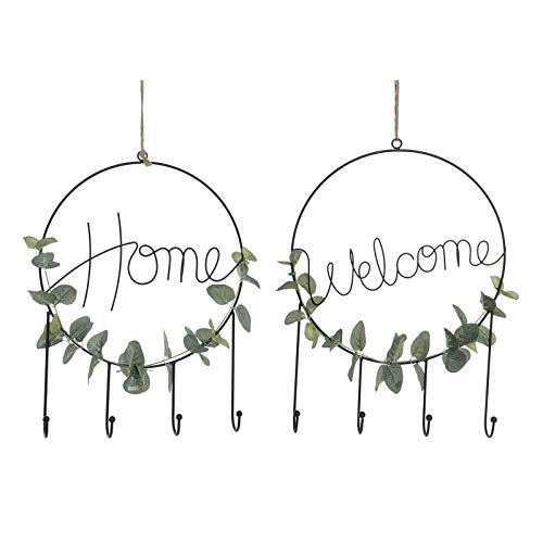 Set 2 Decoracion Metal Colgante con 4 Ganchos para hogar Welcome Home