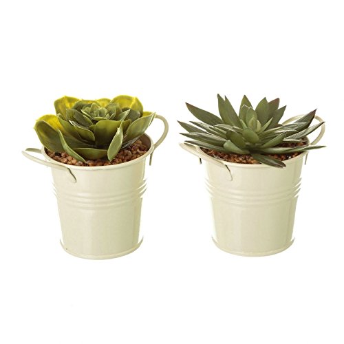 Pack 2 cactus artificial plástico en maceta de metal