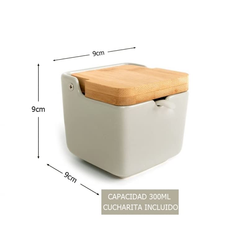 Salero Cocina Negro Ceramica con Tapa Madera para Cocina Factory