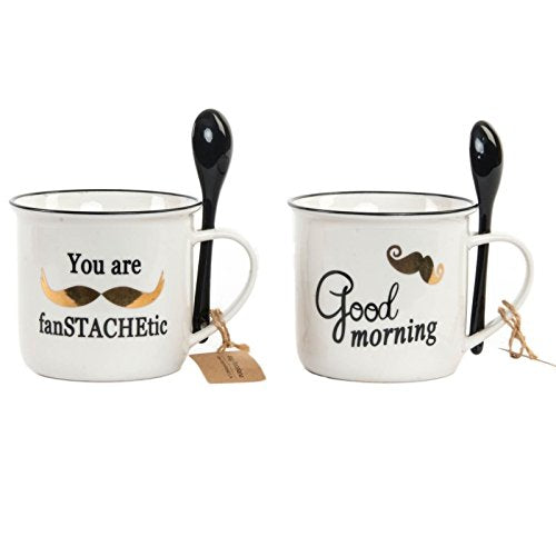 Tazas vintage porcelana con cuchara frase 375 cc (Set de 2 tazas)