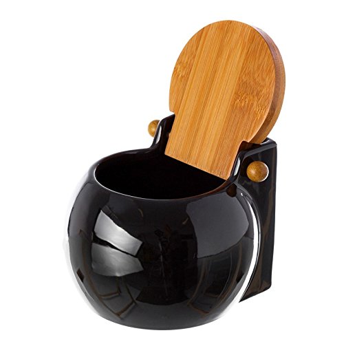 Salero cuadrado de cerámica con tapa de bambú 13 x 12 x 11 cm