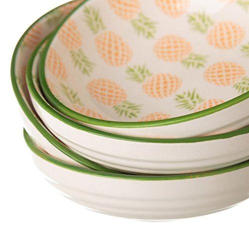 Pack 4 plato piña verde mini porcelana .