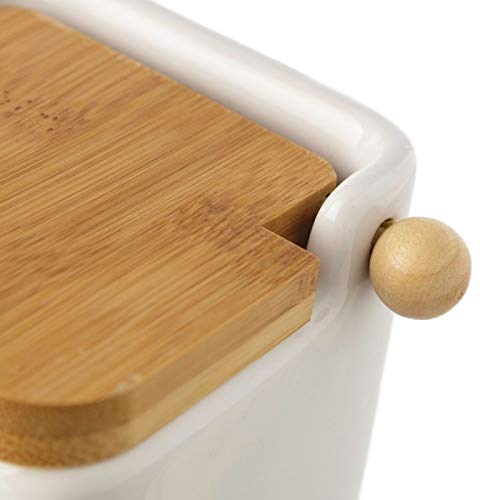 Salero y azucarero de Cocina Blanco de Ceramica con Tapa de Madera.