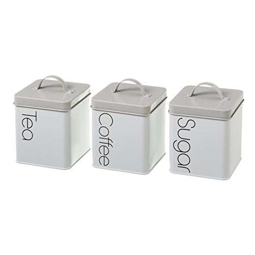 Cajas de café y té de metal blancas vintage para cocina Bretaña