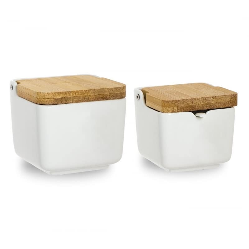 Salero y azucarero Cocina Negro Ceramica con Tapa Madera para Cocina Factory