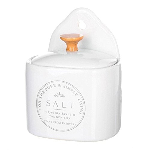 Salero pure living stoneware 15 x 11,50 x 8 cm con agarrador de madera de roble. (Salero)