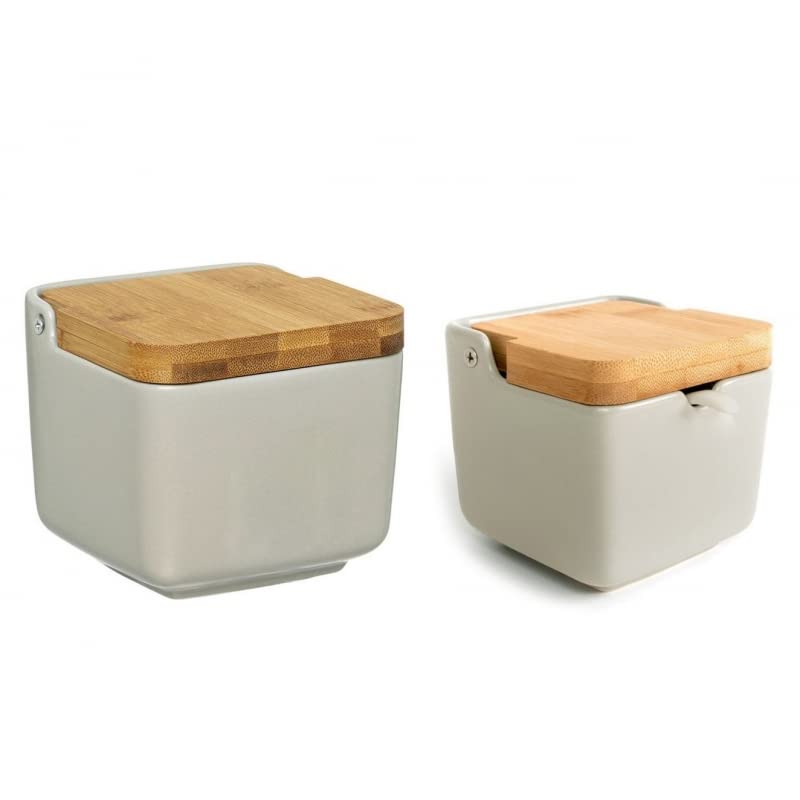 Salero y azucarero Cocina Negro Ceramica con Tapa Madera para Cocina Factory