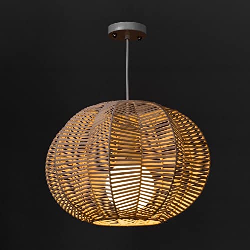 Lámpara Colgante de Rattan Natural Beige Oriental para salón Sol Naciente