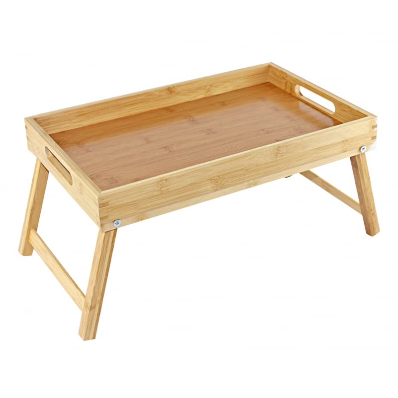 Bandeja para Cama de bambú, mesita con Patas Plegables, Natural, 50 x 30 x 22 cm