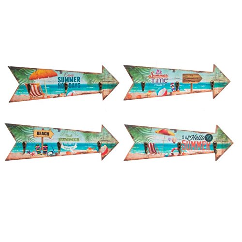 Set 4 Cuadro de Pared Madera Perchero Vintage Summer 30x10 cm