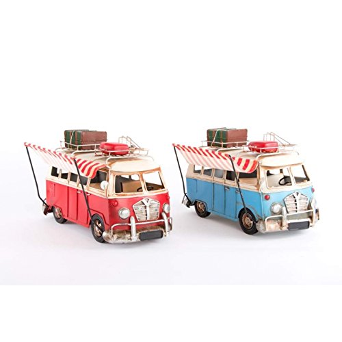 Furgoneta Vintage Decoracion Metal Clasica con toldo 41x20x25 cm - Azul