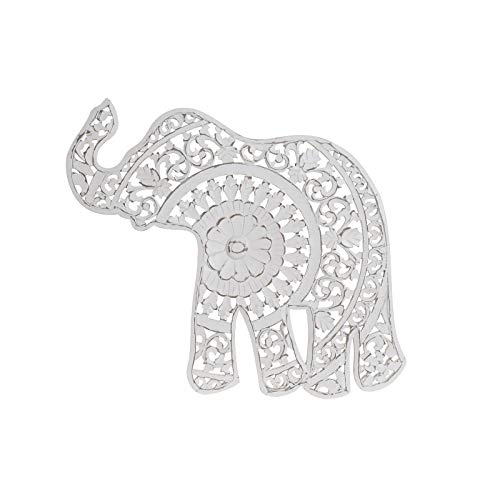 Mural Decoracion Pared Elefante Tallado Natural Blanco de Madera 66x63 cm