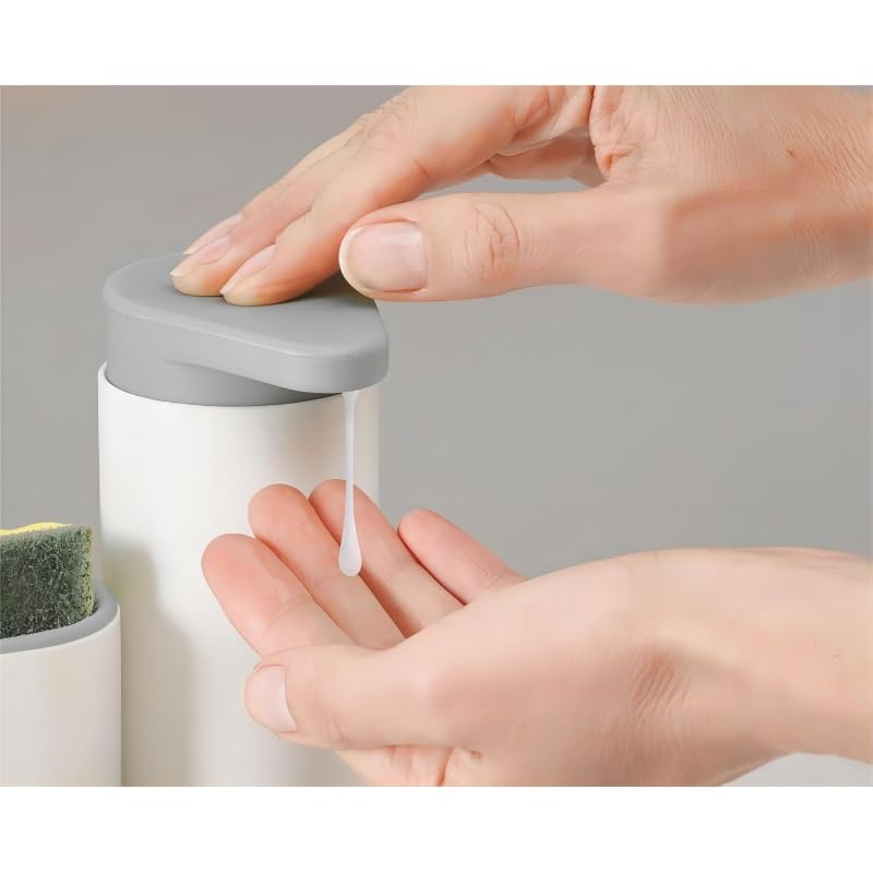 DAMDAM GO - Dispensador Jabon Cocina Plastico con Estropajero y Portacepillo - Organizador Limpieza Cocina