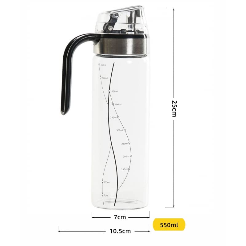 Aceitera Antigoteo de Cristal Borosilicato Tapón de Acero INOX con Tapa Que Se Abre Automatico para Cocina 550 ML
