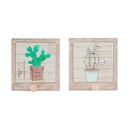 Pack 2 Percheros de Pared Individual de Madera 1 Colgador Cactus