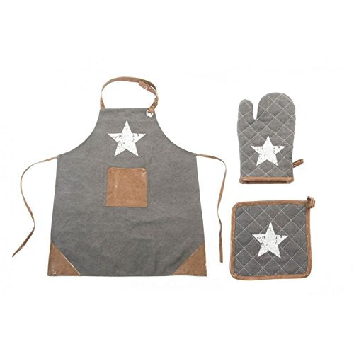 DELANTAL MARRON/GRIS SET 3 ALGODON ESTRELLA VINTAGE