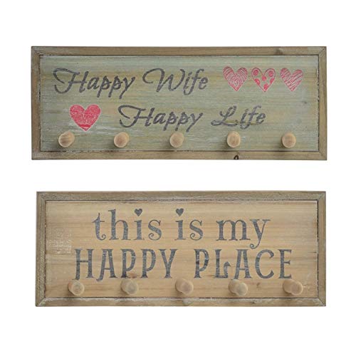 Set 2 Percheros de Pared Madera Happy Life Surtido