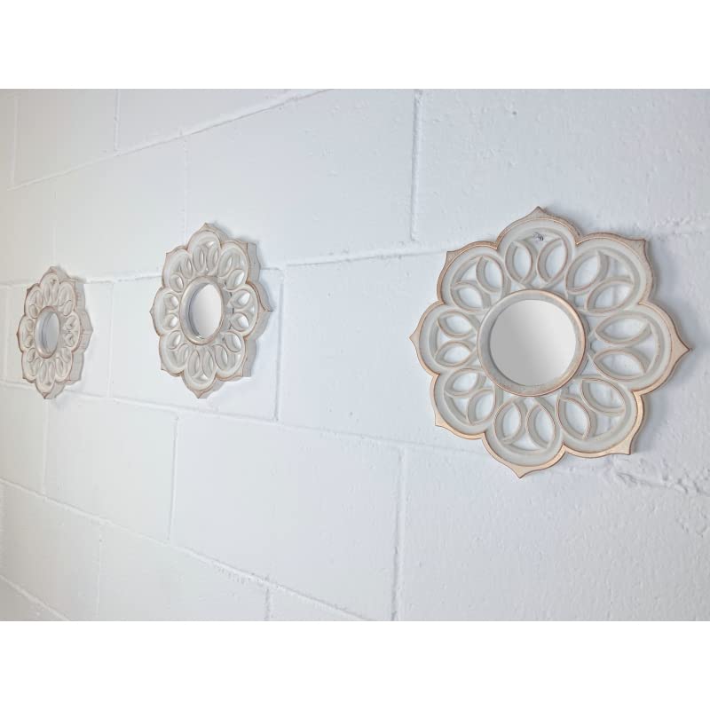 Set de 3 Espejos de parad Rayas Blancos de Cristal y Etnico