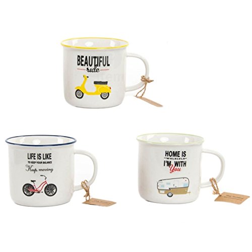 Tazas Vintage Porcelana Frase 375 CC (Set de 3 Tazas)