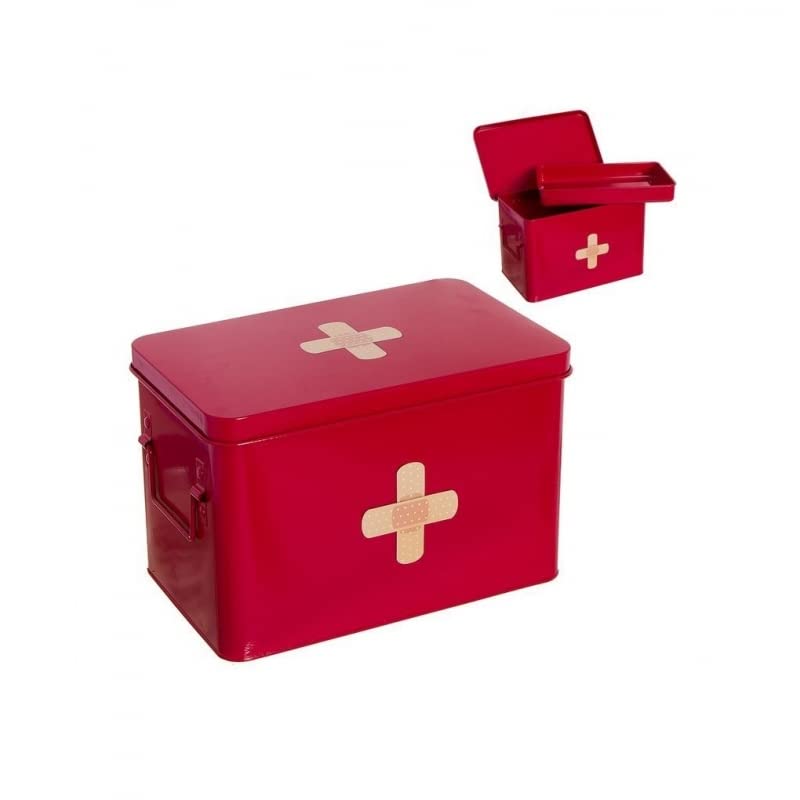 Botiquin metalico Rojo tiritas Compartimento en Interior, con Asas Laterales