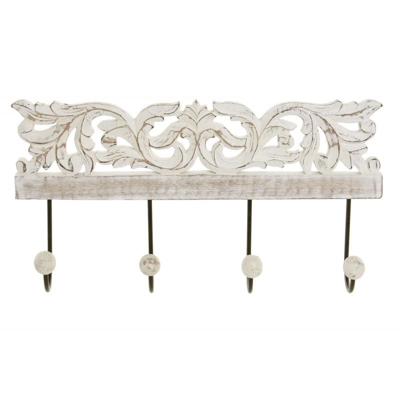 Perchero de Pared Mango Madera Tallado Metal 4 colgadores