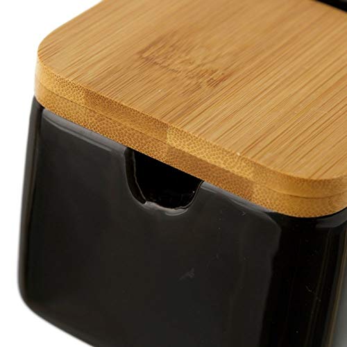 Salero y azucarero de Cocina Blanco de Ceramica con Tapa de Madera.