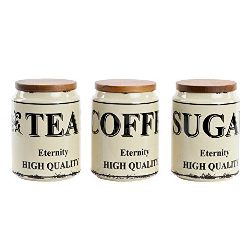 Set 3 botes gres vintage con tapa de madera