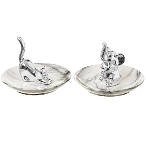 Plato joyero plata gato y elefante stoneware - Set 2 pieza