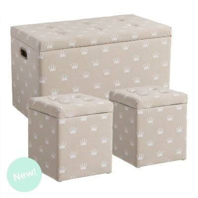 Juego de 3 Puffs banqueta Corona Beige