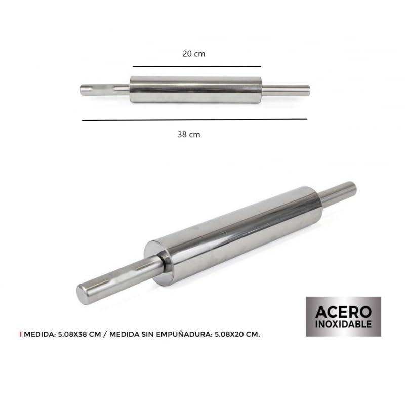 DAMDAM GO - Rodillo De Cocina Para Amasar - Rodillo Amasar De Acero Inoxidable Antiadherente, 38 cm