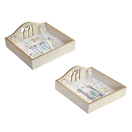 Servilletero Mesa para servilletas Papel en Madera Decorada Cook with Love (Disponible en Dos Modelos) 18x18x7