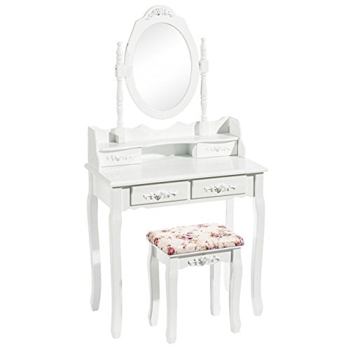 Tocador Blanco de Madera con Espejo romántico para Dormitorio France