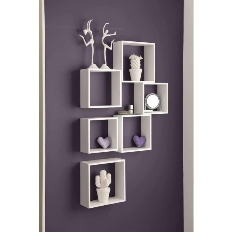 Estantería Pared en Forma de Cuadrado, Set de 3 Estantes Flotantes Juego de Baldas para Libros y Objetos de decoración - Negro