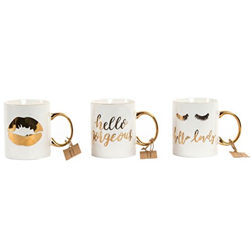 Tazas chic dorado porcelana frase 330 cc (Set de 3 tazas)