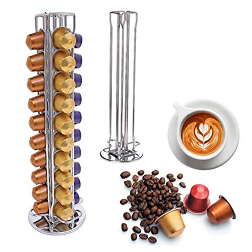Soportes Cápsulas de Café Nespresso, Contener 40 Piezas Café 360 Grados Giratorio Cápsulas, Elegante con Acero Inoxidable