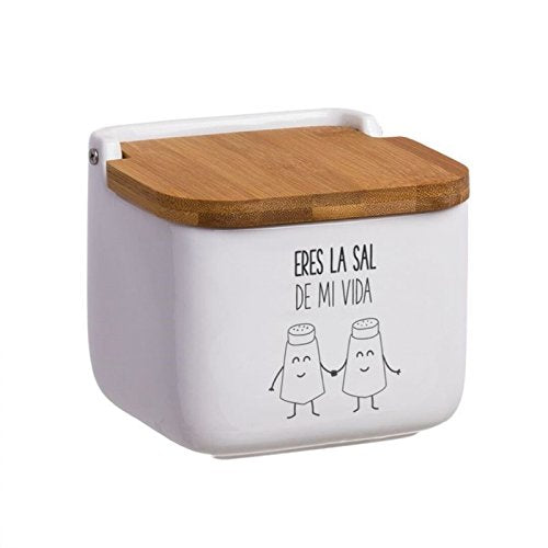 Salero de Cocina de Cerámica con Tapa de Madera Diseños Originales ECHALE Sal A TU Dia…