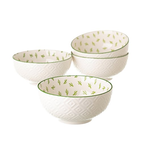 Pack 4 Bol Cactus Verde 600cc Porcelana