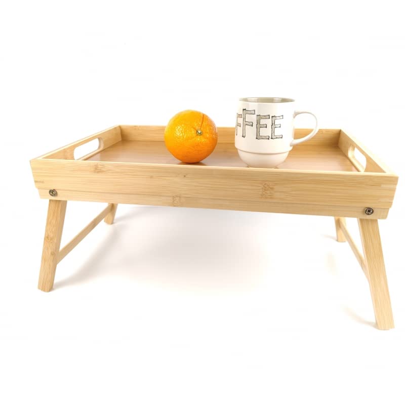 Bandeja para Cama de bambú, mesita con Patas Plegables, Natural, 50 x 30 x 22 cm