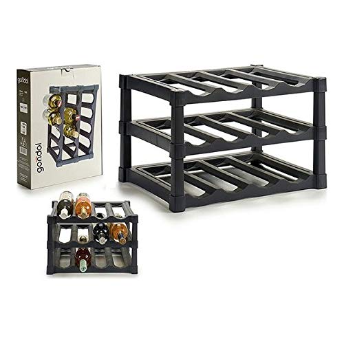 Botellero 12 Botellas negro plastico 30x39x25 cm