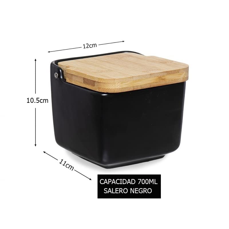 Salero y azucarero Cocina Negro Ceramica con Tapa Madera para Cocina Factory