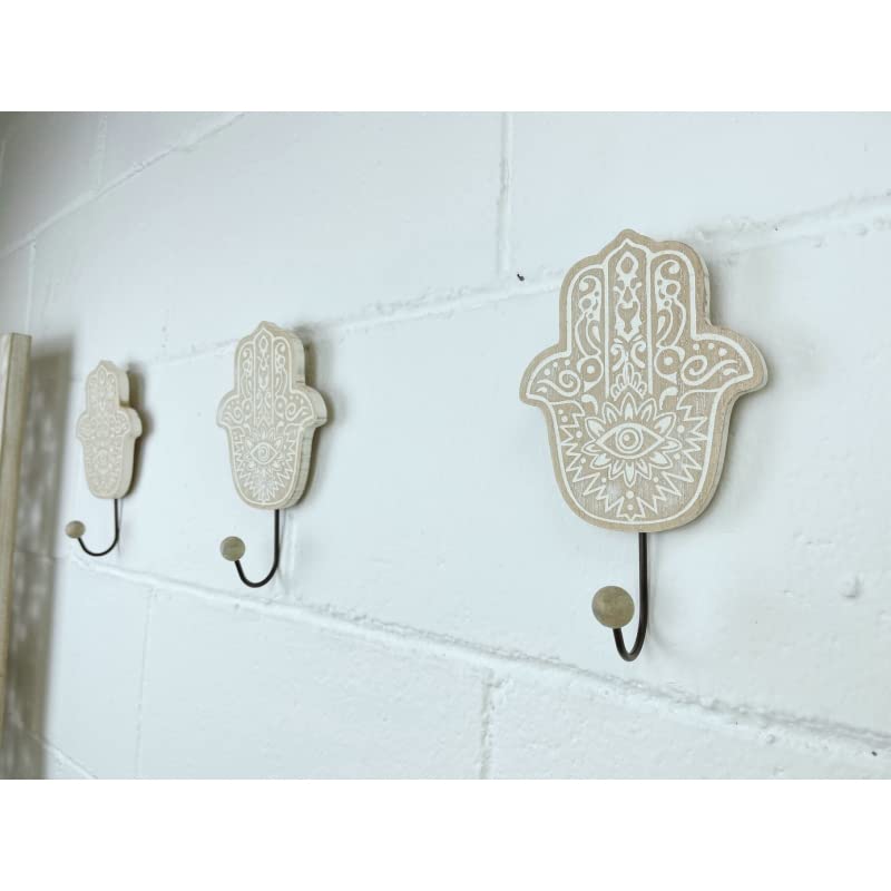 Perchero de Pared Madera de 3 Colgantes Mano Fatima