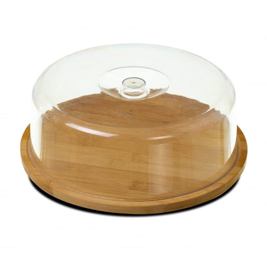 Bandeja Quesera de bambú Redonda con Tapa metacrilato de 28 cm para Servir Aperitivos (Redonda)