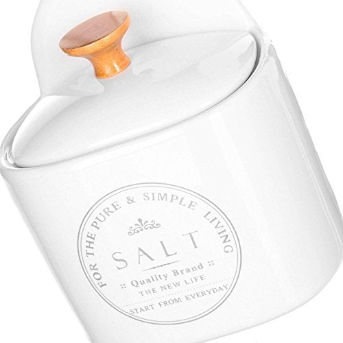 Salero pure living stoneware 15 x 11,50 x 8 cm con agarrador de madera de roble. (Salero)